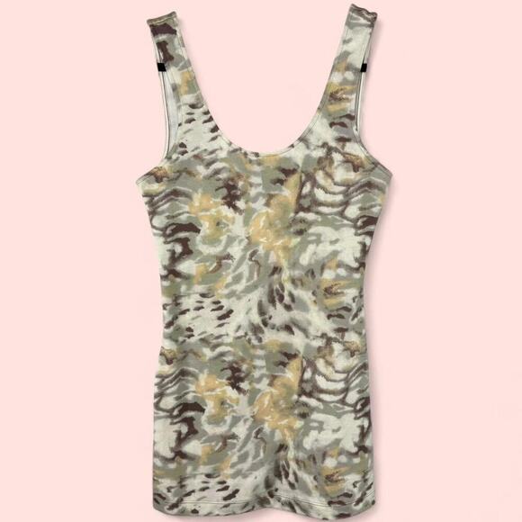 Free People Camo Ribbed Tank Top | Size S | Y2K 2000s Grunge Stretch Tee - Picture 1 of 8